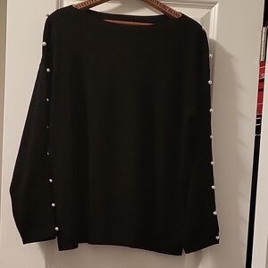 Talbots Black Crew Neck Sweater with Textured Embellishments